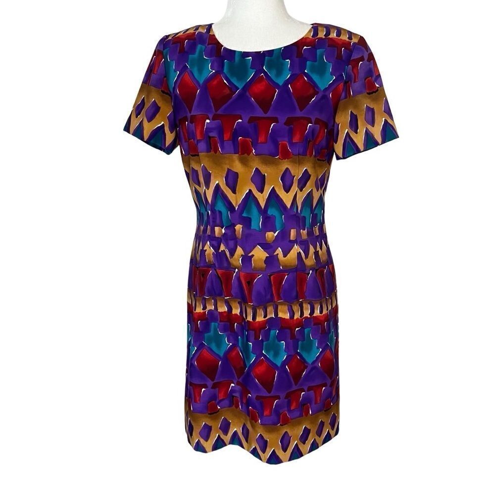 Vintage John Roberts Colorful Geometric Print Dress. Sz 6. Great Condition!!